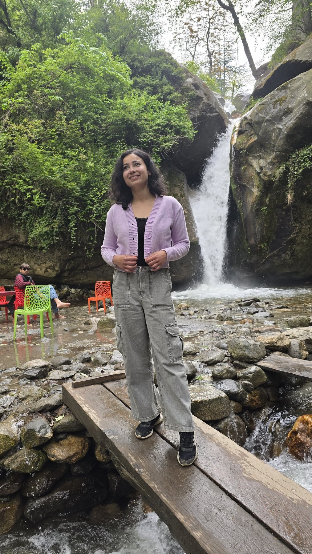 Safar guest beside Sajla waterfall during an afternoon outing