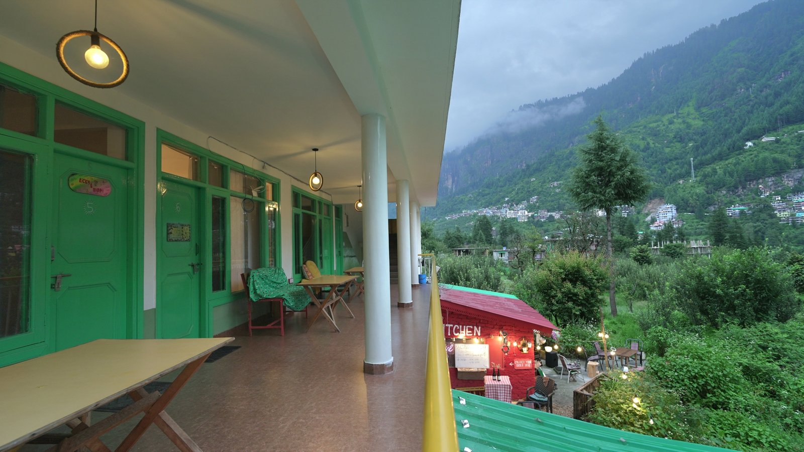 Safar's balcony and café at blue hour